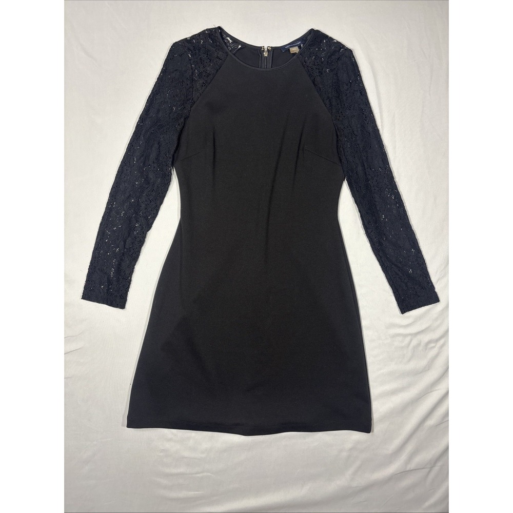 Tommy Hilfiger Dress Womens 4 Black Lace Long Sleeve Short Shift Zip Party Date